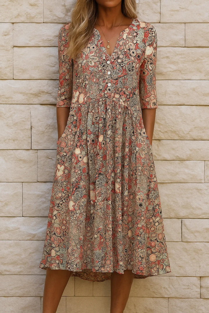 Gabrielle | Robe midi imprimée à col V