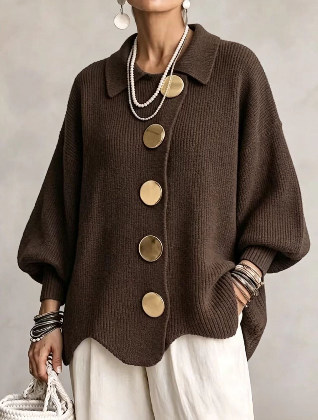 Coralie | Cardigan oversize à gros boutons dorés