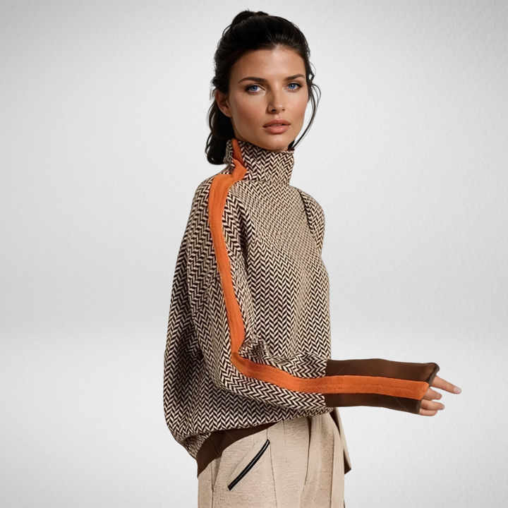 Clémence® | Pull Col Roulé à Rayures Contrastées
