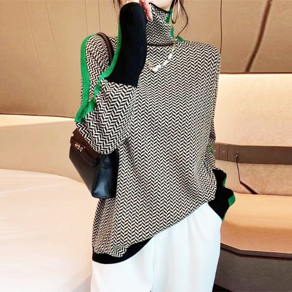 Clémence® | Pull Col Roulé à Rayures Contrastées