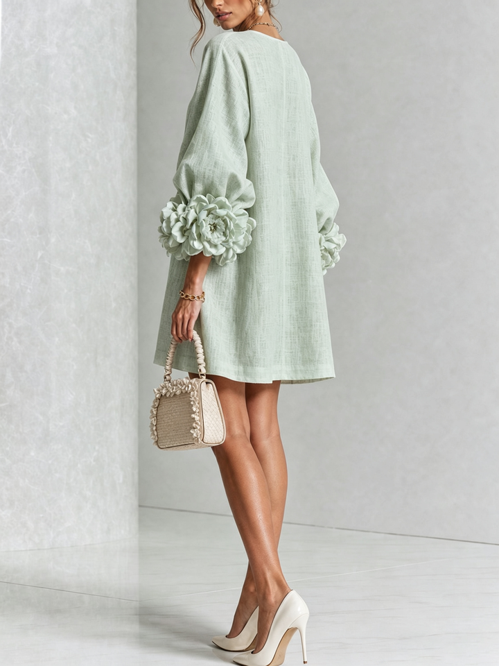 Madeleine | Robe Mini Boutonnée Florale Blanche à Manches Fleuries