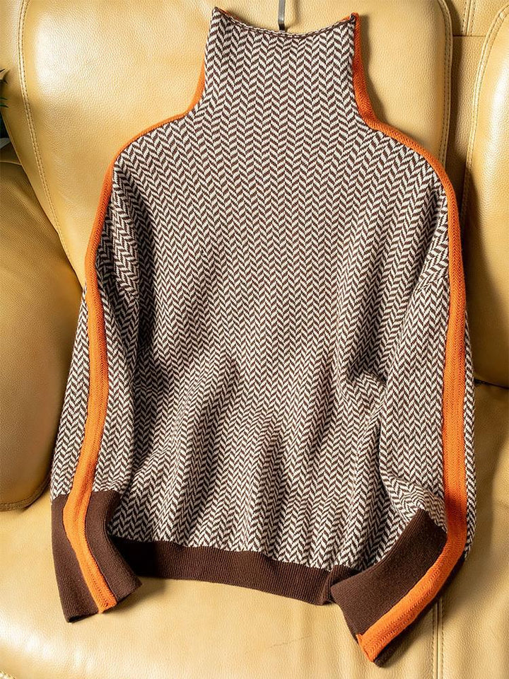 Clémence® | Pull Col Roulé à Rayures Contrastées