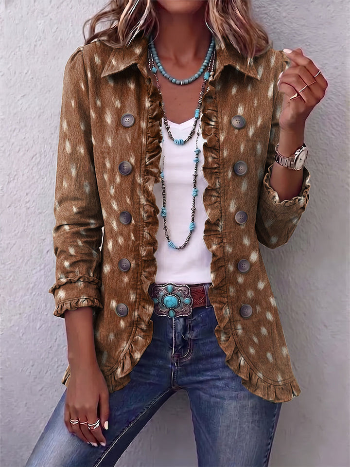 Héloïse | Veste Bohème Imprimé Animalier Marron à Volants
