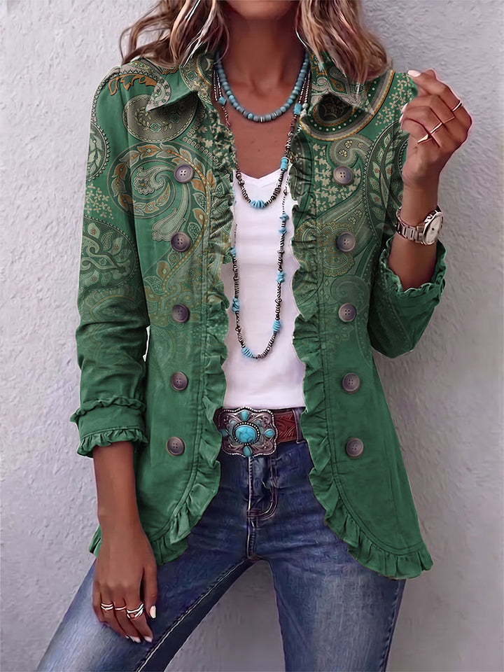 Apolline | Veste Bohème Paisley Vert à Volants