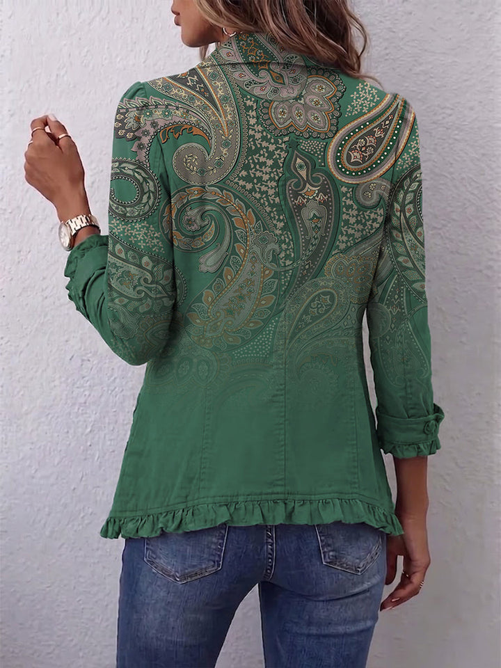 Apolline | Veste Bohème Paisley Vert à Volants