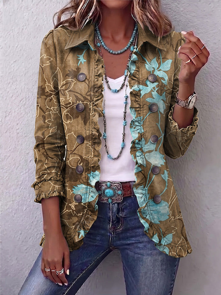 Inès | Veste Bohème Fleurie Vintage Dégradée à Volants