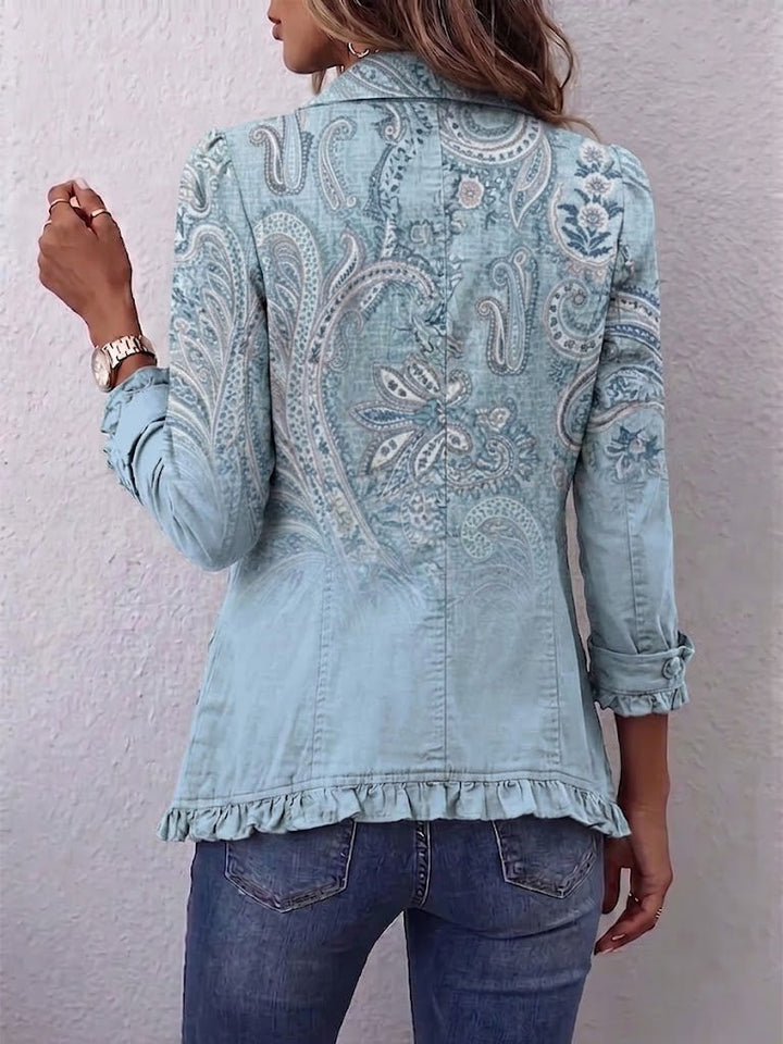 Eugénie | Veste Paisley Vintage Bleu Ciel à Volants