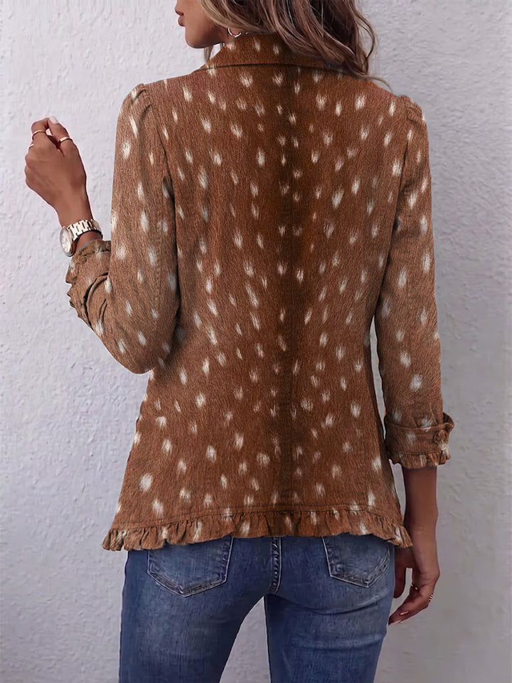Héloïse | Veste Bohème Imprimé Animalier Marron à Volants