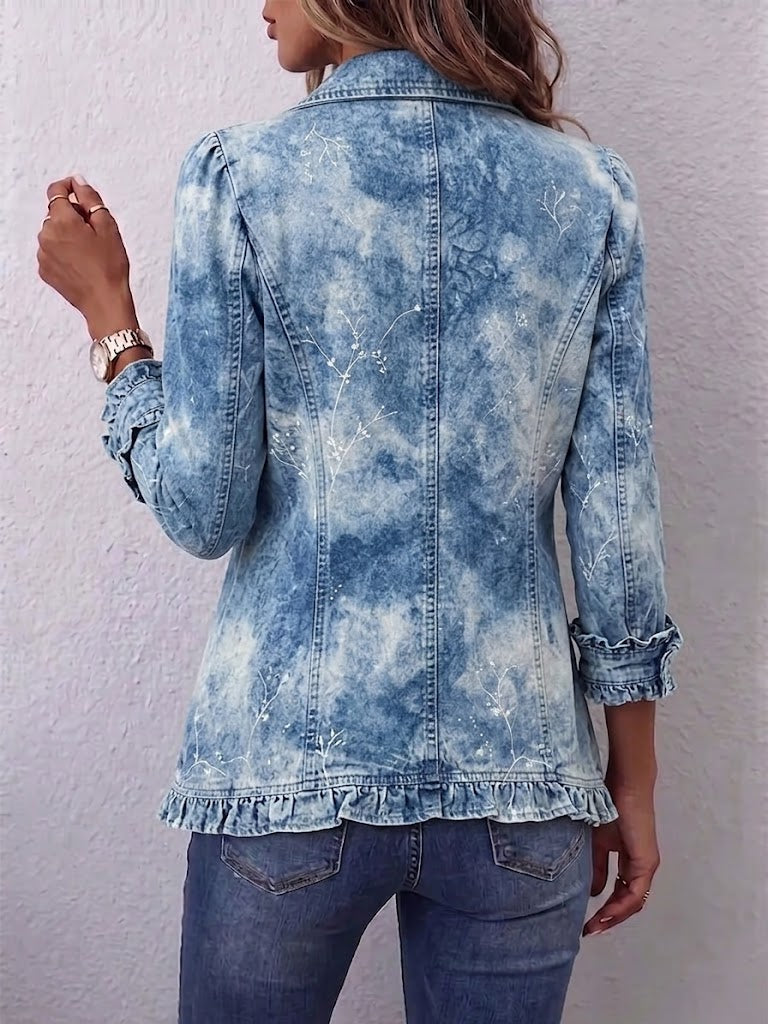 Lison | Veste Bohème Botanique Vintage Dégradée Bleu à Volants
